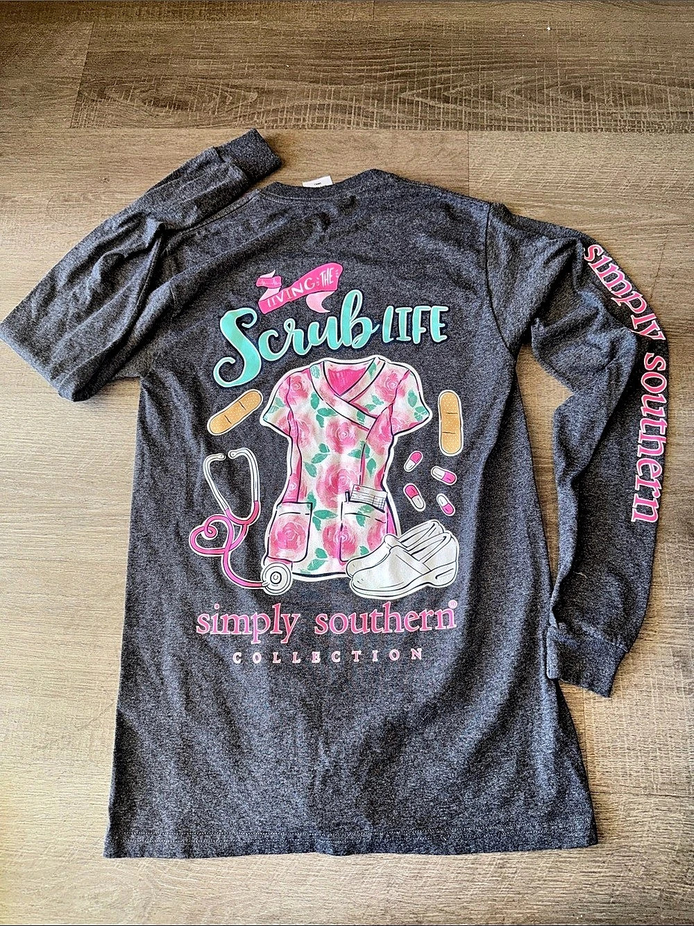Simply Southern Scrub Life Long Sleeve T-Shirt Long Sleeve Graphic Tee Gray &